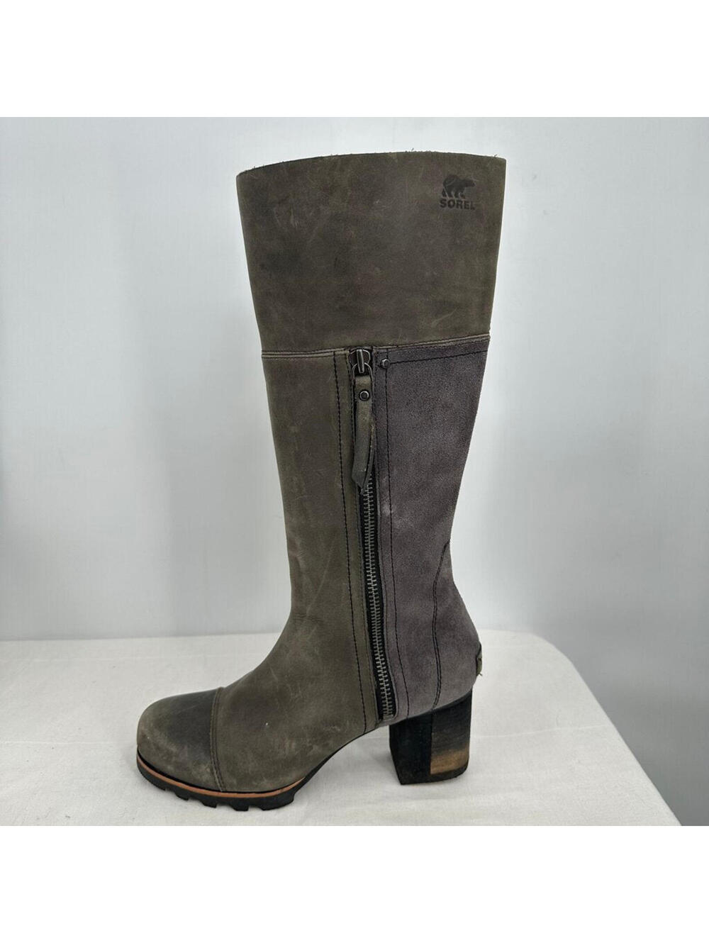 Women's Sorel Addington Knee High Waterproof Leather Boots Gray Shoes 8.5
